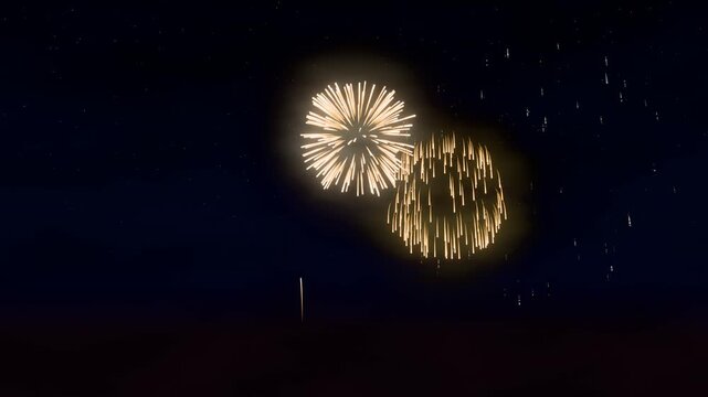 Golden champagne fireworks with willows and glitter bursts loop