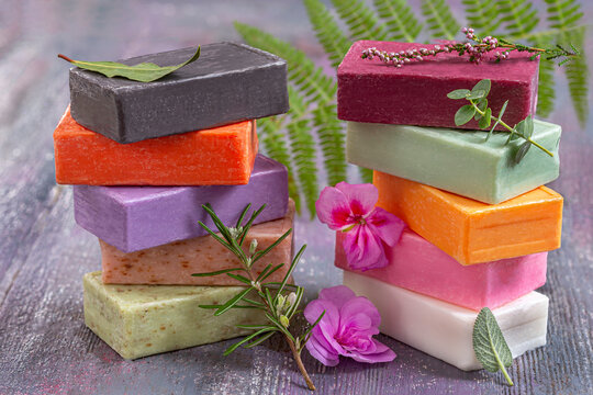 Colorful Handmade Soap Bars With Flowers