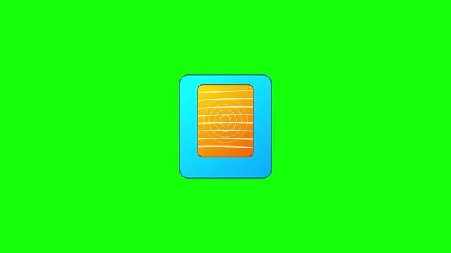 Animated blue icon with orange pattern on green screen