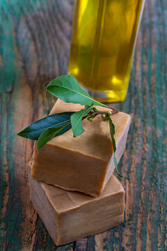 Olive Oil Soap Bars With Fresh Leaves