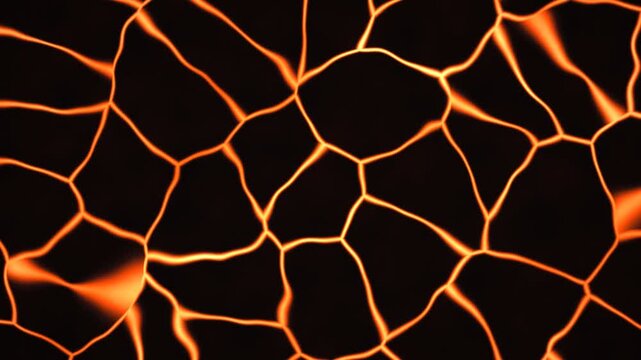 Abstract glowing orange cracked pattern on black background representing lava flow or heat energy