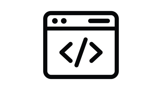 Minimalist black browser window icon featuring website development code symbols for modern digital interface