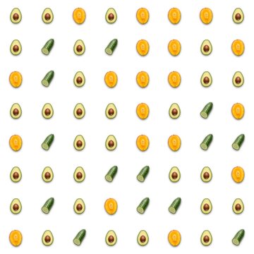 realistic seamless pattern half mango cucumber avocado