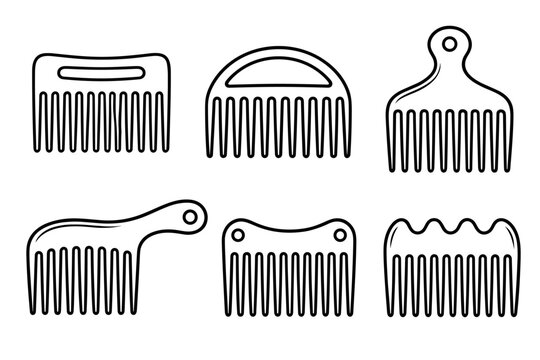 Hair comb designs in black line art with varied profiles