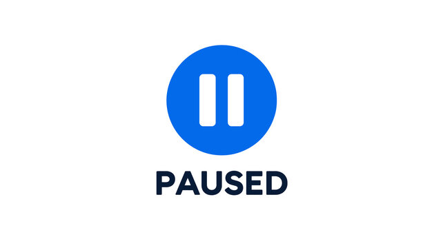 Paused icon with blue circle and white vertical bars, user interface media control symbol. Digital player interface button for video and audio playback.