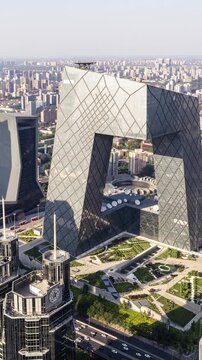 Beijing city skyline from a high vantage point in vertical