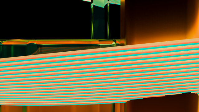 Abstract illustration of orange and turquoise striped glass pattern