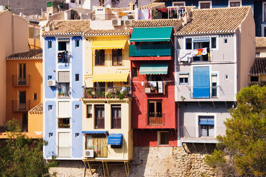 Colorful exterior of residential houses with balconies Spain