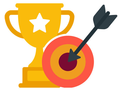 Winner trophy cup with star and bullseye target with arrow concept of success achievement victory and goal isolated on white background