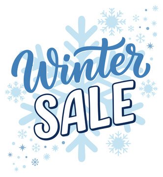 Winter sale lettering with snowflake background isolated on white background