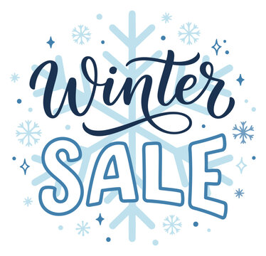 Winter sale lettering with snowflake background isolated on white background