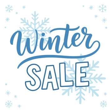 Winter sale lettering with snowflakes isolated on white background