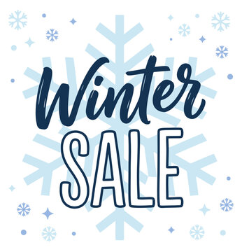 Winter sale text with snowflake background