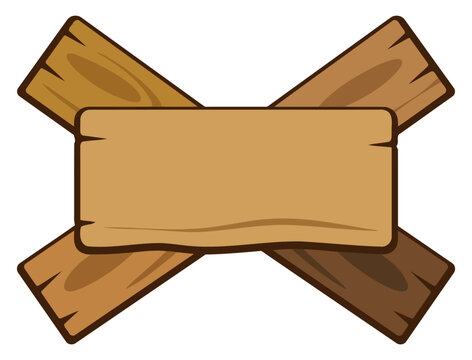 Wooden sign board mounted on crossed planks