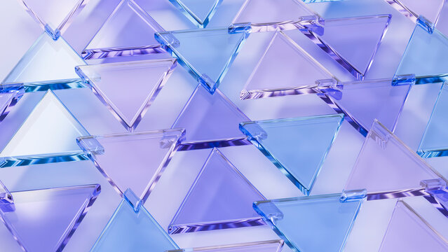 Overlapping transparent blue and purple glass triangles abstract