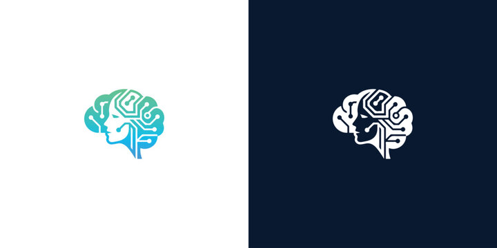 Abstract Human Brain Circuitry Logo Design Featuring Digital Neural Network Connectivity and Artificial Intelligence Concept