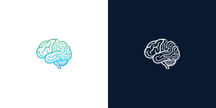Human brain line art logo design vector illustration icon symbol for science, psychology, intelligence, and creative mind concept