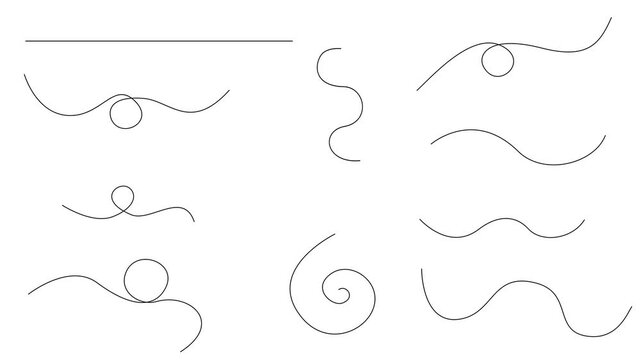 Abstract smooth line strokes and vector path drawing loop on and line art, minimalist organic curves and swirls visual effect for video editing and motion graphics on white background. 4k video