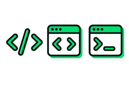 Programming code and web browser window icon set