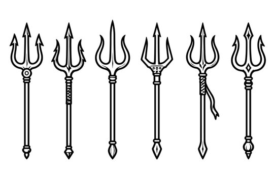Ornate tridents with spearheads and wrapped grips