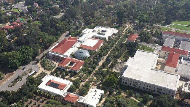 Aerial view of a library and botanical gardens in San Marino