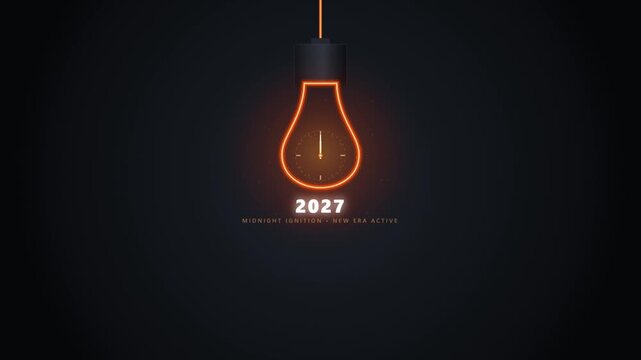 2027 loading neon light bulb clock countdown illustration