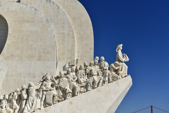Monument of the Discoveries, Lisbon, Portugal. A giant statue celebrating the countries exploration of the world during the 15th and 16th centuries on the River Tagus.