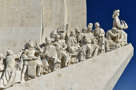 Monument of the Discoveries, Lisbon, Portugal. A giant statue celebrating the countries exploration of the world during the 15th and 16th centuries on the River Tagus.