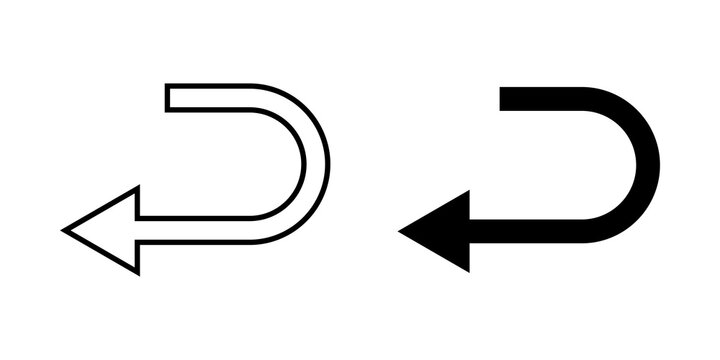 Black and outline arrow icons showing a curved u turn direction