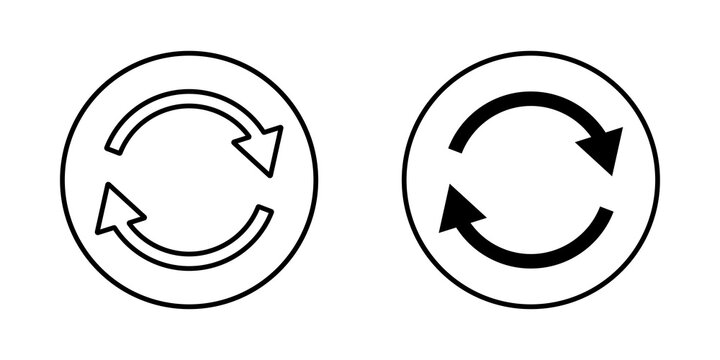 Black and white circular arrow icons showing a reload or refresh process for web and mobile design