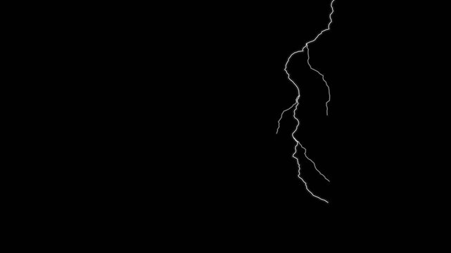 A single lightning bolt flashes across a dark sky, representing a powerful electrical discharge during a storm