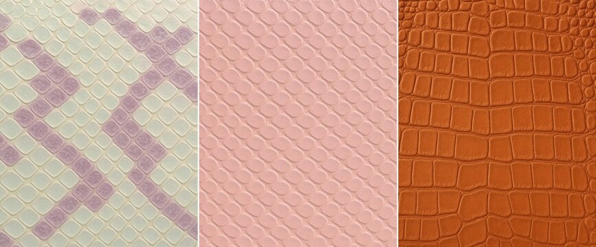 Pastel reptile skin set, set of 3 python, snake and croc leather textures in lilac, pink and clay side by side, trendy backgrounds for fashion and social media