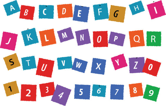 Colorful alphabet and number set illustration with hanging paper squares for education kids school learning kindergarten creative design background set!!