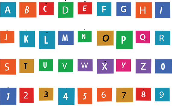 Colorful alphabet and number blocks featuring uppercase letters from A to Z and digits from zero to nine arranged in a vibrant grid for children's uses