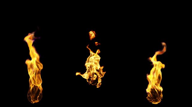 Three different torch fire flame variants, different fire types - VFX element - 60 fps, 4K Pro Res with mask pass