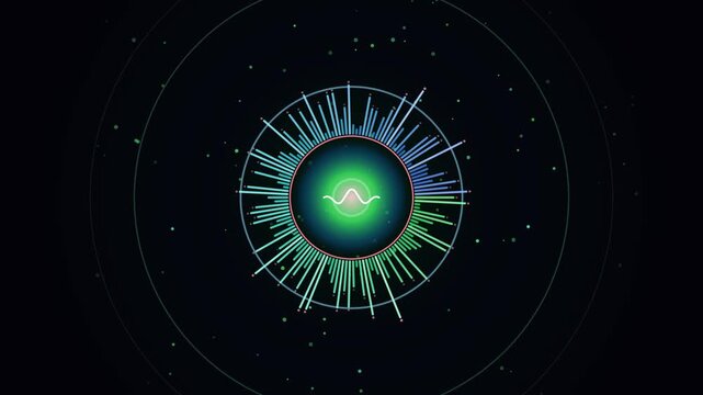 Abstract 4K motion graphic animation featuring glowing circular sound wave pulses expanding dynamically from the center. Perfect for music visualizers, beat drops, audio sync effects, electronic music