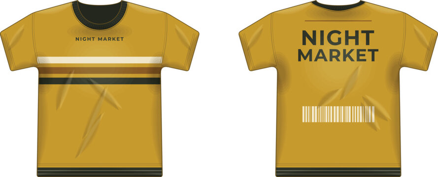 Mustard Yellow T-Shirt with Night Market Stripe and Barcode Graphic &mdash; Front and Back Vector Design