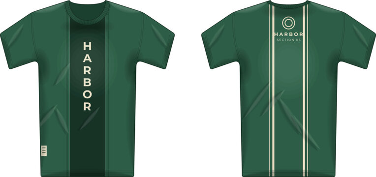 Dark Green T-Shirt with Vertical Harbor Stripe Graphic &mdash; Front and Back Vector Design