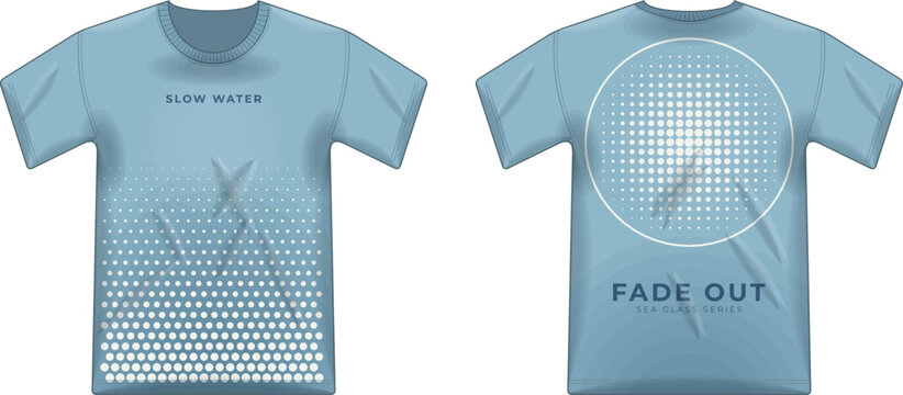 Light Blue T-Shirt with Halftone Dot Fade Out Circle Graphic &mdash; Front and Back Vector Design