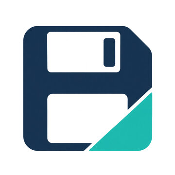 Duotone floppy disk save icon in navy and teal with rounded corners