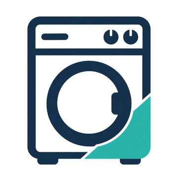 Duotone washing machine icon in navy and teal with rounded corners
