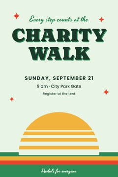 Charity walk event poster with green sunset stripes