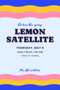 Synth pop concert poster with blue wavy stripes