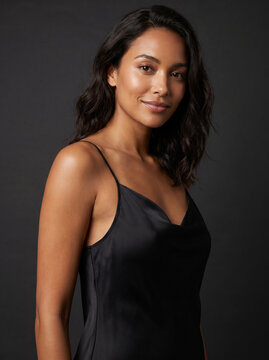 portrait of a woman poised in a black dress