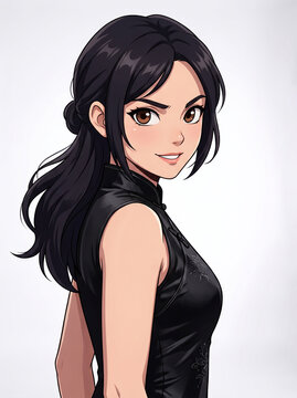 portrait of a woman poised in a black dress