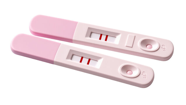 Isolated two pink pregnancy tests showing positive results concept of new life and hope