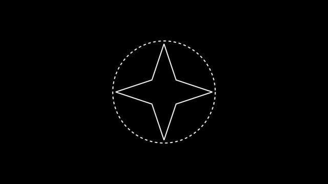 Minimalist White Line Art Star Icon on Black Background, Glowing Geometric Sparkle Shape, Animated Motion Graphic Overlay for Video Editing