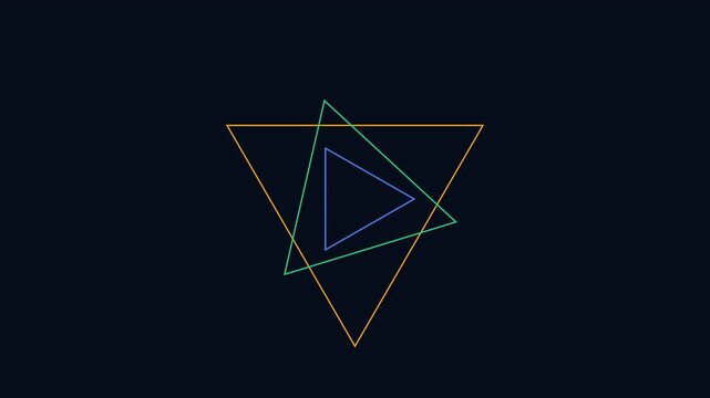 Futuristic geometric triangles animation, abstract neon line art background, modern minimalist digital motion graphic display