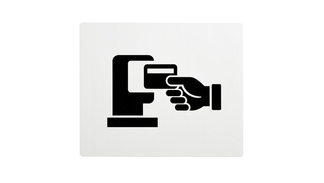 Isolated sign showing a hand inserting a credit card into a payment reader device
