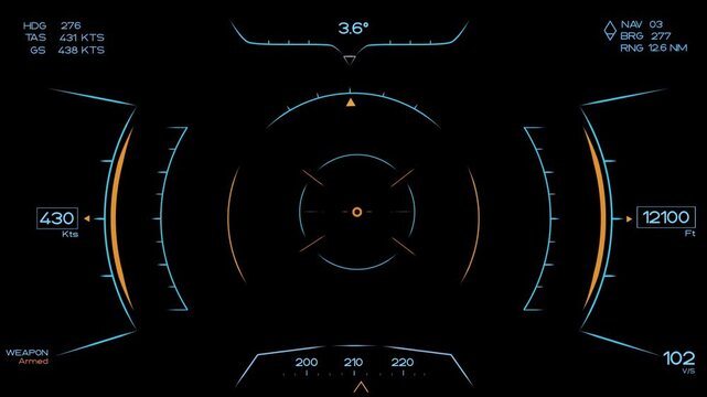 Advanced Sci-Fi Aircraft Aviator Helmet HUD Overlay &ndash; Realistic Cruise and Engagement Mode Flight Display - 2 Animation Loops